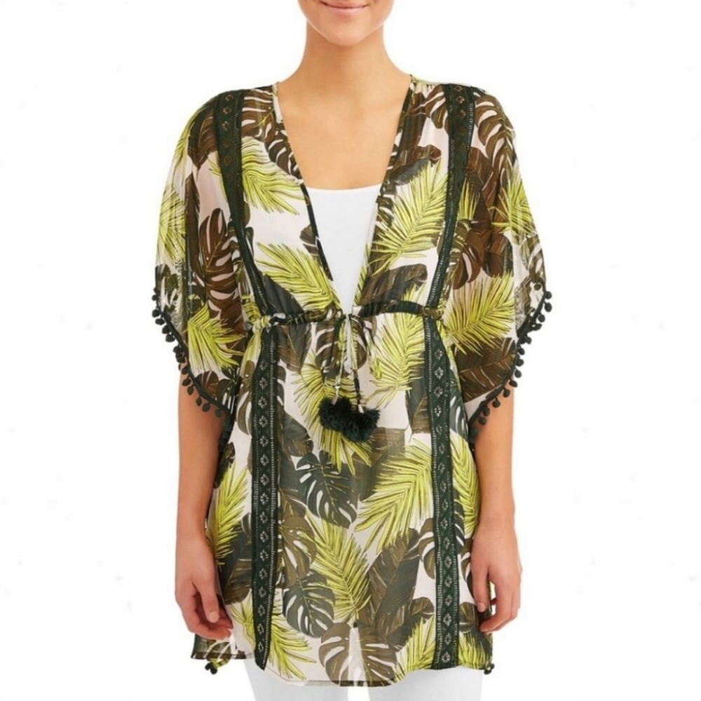 Tropical Palm Print Coverup / Kimono NWT
